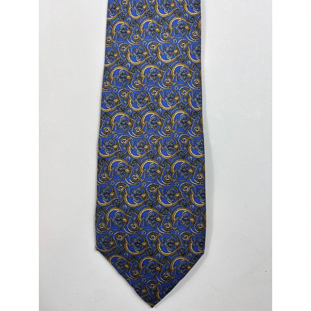 Metropolitan Museum of Art Silk Tie Blue Gold Art‎ Nouveau Scroll Floral